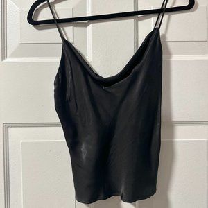 Zara Womens Satin Cami Top Sleeveless Button Adjustable Strap Button Black Small